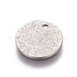 変色しない304ステンレススチールのテクスチャペンダント  フラットラウンド  ステンレス鋼色  12x1mm  穴：1.4mm&nbsp;X-STAS-I098-01-12mm-P