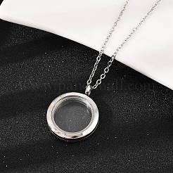 304 Stainless Steel Visible Flat Round Locket Pendant Pet Urn Ashes Necklaces&nbsp;LS-NJEW-S455-08P
