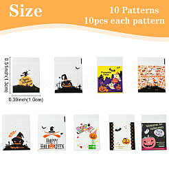 ハロウィンテーマのプラスチック製ベーキングウェアバッグ100個10色  粘着式  チョコレート用  キャンディ  クッキー  正方形  ミックスカラー  130x100x0.2mm  10個/カラー&nbsp;OPP-YW0001-05