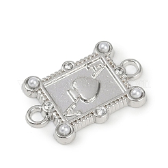Brass & White ABS Plastic Imitation Pearl Playing Card A Connector Charms&nbsp;KK-M322-23P