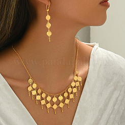 Vintage Brass Double Layer Gold Coin Tassel Necklaces & Dangle Earrings Sets for Women&nbsp;TB7513