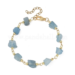 Raw Rough Natural Aquamarine Beaded Link Chain Bracelets for Women&nbsp;BJEW-JB13970