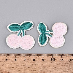 チェリーアップリケ  スパンコール付き  機械刺繍布地手縫い/アイロンワッペン  マスクと衣装のアクセサリー  ピンク  33.5~34.5x33.5~34.5x1.5mm&nbsp;DIY-N007-11