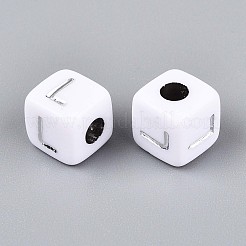 不透明なアクリルビーズ  文字付きのキューブ  シルバーライン入り  文字l  9~10x9~10x9~10mm  穴：4mm  約625個/500g&nbsp;SACR-T035-03L