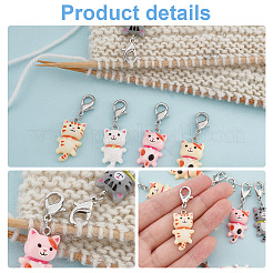 Cat Opaque Resin Pendant Locking Stitch Markers&nbsp;HJEW-AB00129