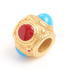 金メッキ真鍮ヨーロピアンビーズ  大穴ビーズ  エナメル  ロンデル  レッド  10x7mm  穴：4mm&nbsp;MPDL-L031-001B