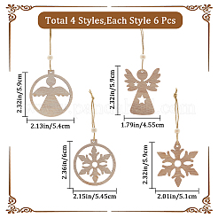 2セット2スタイルのクリスマステーマ木製ペンダント装飾  クリスマスツリーの吊り飾り用  スノーフレーク＆フラットラウンド  混合図形  105~124mm  12個/セット  1セット/スタイル&nbsp;HJEW-GF0001-39C