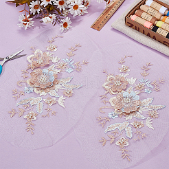 2個のコンピューター化された刺繡布アイロンオン/パッチ縫い  マスクと衣装のアクセサリー  アップリケ  花  リネン  285x145x6mm&nbsp;PATC-HY0001-93A