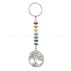7Pcs Chakra Natural Lava Rock & Alloy Tree of Life Pendant Keychain Kit&nbsp;KEYC-JKC00644