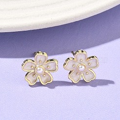 フラワー真鍮＆ABSプラスチックパールスタッドピアス  エナメル  カドミウムフリー＆鉛フリー  長持ちメッキ  ラックめっき  18KGP本金メッキ  ミックスカラー  12.5x13mm&nbsp;EJEW-P336-07G