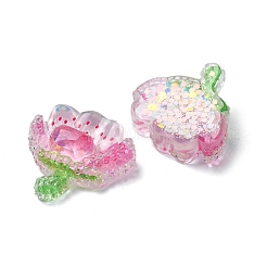 透明エポキシ樹脂デコデンカボション  スパンコール付き  花  ピンク  21.5x22x8mm&nbsp;X1-CRES-I030-16B