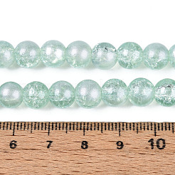 半透明のクラックル ガラス ビーズ 連売り  グリッターパウダー付き  ラウンド  淡いターコイズ  8x7.5mm  穴：1mm  約100~105個/連  31.50インチ〜33.07インチ（80cm〜84cm）&nbsp;CCG-T003-01G