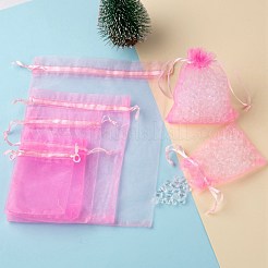 ドローストリング付き5スタイルオーガンジーギフトバッグ  ジュエリーポーチ  結婚披露宴クリスマスの好意ギフトバッグ  ピンク  9x7cm  100個/袋&nbsp;OP-LS0001-01A