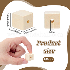 200個入りウッドビーズ  キューブ  パパイヤホイップ  15x15x15mm  穴：3.5mm&nbsp;WOOD-PH0004-08
