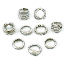 9個9スタイルの合金製クロスリングセット、ユニセックス  アンティークシルバー  内径：17~19mm  1個/スタイル&nbsp;PW-WG52168-01