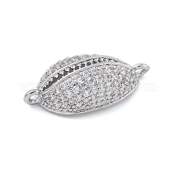 Rack Plating Brass Micro Pave Clear Cubic Zirconia Shell Shaped Connector Charms&nbsp;KK-A234-078P