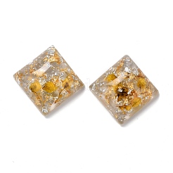 クリア樹脂カボション  ドライフラワーと  金と銀のホイル  正方形  ゴールド  17.5x17.5x7.5mm&nbsp;CRES-P019-02B