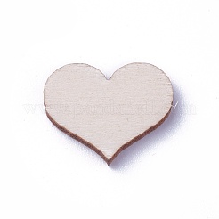 未染色の木製カボション  ハート  アンティークホワイト  13x17x2mm&nbsp;WOOD-I004-47