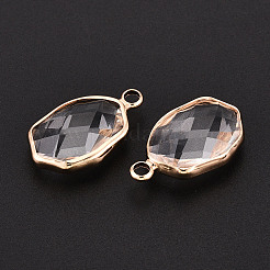 真鍮製ガラスチャーム  混合図形  多面カット  透明  13~20x7.5~14.5x3~5.5mm  穴：2~2.2mm&nbsp;GLAA-T027-09