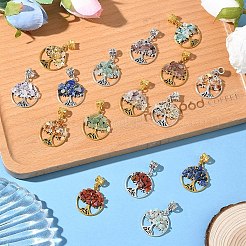 16個 16スタイル 合金宝石 生命の樹 ヨーロピアン ダングルチャーム  天然レッドアベンチュリン、グリーンアベンチュリン、アメジスト、ストロベリークォーツ、レッドジャスパー、ラピスラズリ、アマゾナイト、シトリンチップペンダント  プラチナ·ゴールデン  39mm  1個/スタイル&nbsp;PALLOY-YW00085