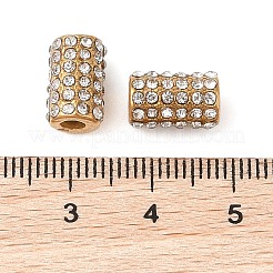 イオンプレーティング（IP）304ステンレスビーズ  ラインストーン付き  コラム  ゴールドカラー  クリスタル  11x7mm  穴：3mm&nbsp;STAS-NH0001-02G-01