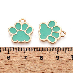 合金エナメルチャーム  カドミウムフリー＆鉛フリー  犬の足跡  プラチナ  ターコイズ  17.5x16x1.5mm  穴：2mm&nbsp;X1-ENAM-YW0006-01KC-04