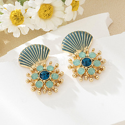 Zinc Alloy Enamel Flower with Shell Shape Dangle Stud Earrings&nbsp;FS-WGC0695-01