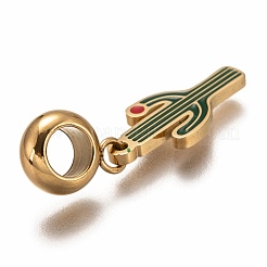 304ステンレススチール製ヨーロピアンダングルチャーム  大穴ペンダント  グリーンエナメル  サボテン  ゴールドカラー  26mm  穴：4.5mm  ペンダント：17.5x8x1.5 mm&nbsp;STAS-I177-09G