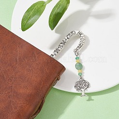 Natural Malaysia Jade & Green Aventurine Beaded Pendant Bookmarks with Alloy Tree of Life&nbsp;AJEW-JK00255-01