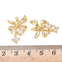 キュービックジルコニアペンダント付き真鍮  蝶結び  ニッケルフリー  18KGP本金メッキ  24.5x16x5mm  穴：1.2mm&nbsp;KK-D024-09G