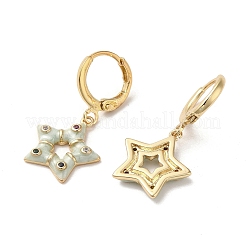 スター リアル 18K ゴールド メッキ ブラス ダングル レバーバック イヤリング  エナメル質とキュービックジルコニア付き  紺碧  28.5x14.5mm&nbsp;EJEW-L268-033G-02