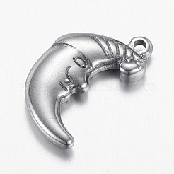変色しにくい304ステンレススチールペンダント  ムーン  ステンレス鋼色  19.5x11.5x3.5mm  穴：1mm&nbsp;STAS-G108-38