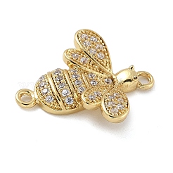 Rack Plating Brass Micro Pave Clear Cubic Zirconia Bee Connector Charms&nbsp;KK-A234-072G