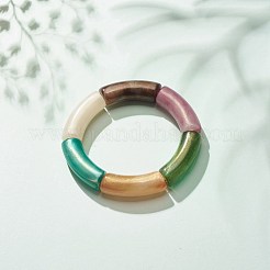 女性のためのアクリル製のカーブチューブ分厚いストレッチ ブレスレット  ミックスカラー  内径：2インチ（5.05~5.2cm）&nbsp;BJEW-JB08285