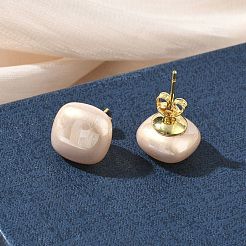 Brass & ABS Plastic Imitation Pearl Stud Earrings for Women&nbsp;PL-CBA760A-03A-G01