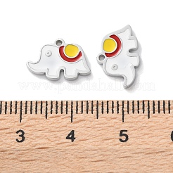 304ステンレススチールエナメルチャーム  象のチャーム  ホワイト  8.5x13x1.5mm  穴：1mm&nbsp;STAS-M102-11P