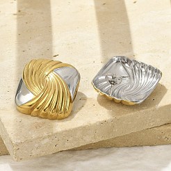 304ステンレススチールツートンスタッドピアス  18KGP本金メッキ＆プラチナ  正方形  24.5x23mm&nbsp;EJEW-A124-01C