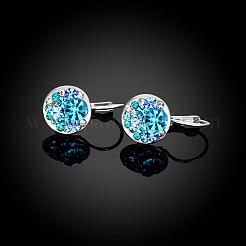 フラットラウンドスズ合金チェコラインストーンフレンチフックピアス  アクアマリン  プラチナ  23x13mm&nbsp;EJEW-BB02101-B-2P
