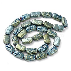 電気めっき合成非磁性ヘマタイト ビーズ 連売り  ナゲット  メッキグリーン  13.5x7.5x5mm  穴：1.2mm  約30個/連  15.75インチ（40cm）&nbsp;G-F767-03C