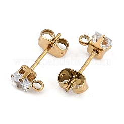 Ion Plating(IP) 304 Stainless Steel Cubic Zirconia Stud Earring Findings&nbsp;STAS-P373-06A-04