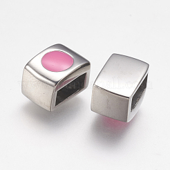 304ステンレススチールエナメルスライドチャーム  長方形  ピンク  ステンレス鋼色  10x7x7mm  穴：3x7mm&nbsp;STAS-I097-076P