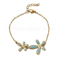 304ステンレススチール製エナメル＆クリスタルラインストーンリンクブレスレット（女性用）  花  イオンプレーティング（ip）  カドミウムフリー＆ニッケルフリー＆鉛フリー  18KGP本金メッキ  6-3/8インチ（16.2cm）&nbsp;BJEW-G763-01G