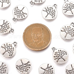 木のチベットスタイルの合金のペンダント付きのフラットラウンド  カドミウムフリー＆ニッケルフリー＆鉛フリー  アンティークシルバー  18.5x15x2mm  穴：2mm  約590個/1000g&nbsp;TIBEP-R338-10AS-NR