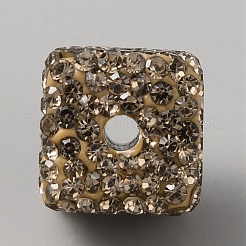 手作り樹脂粘土ビーズ  ラインストーンパヴェディスコビーズ  キューブ  lt.col.topaz  14.5x14.5x14.5mm  穴：3mm&nbsp;CLAY-TAC0011-03B-03