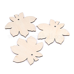 未染色の木製ビッグペンダント  葉  アンティークホワイト  79.5x90x2.5mm  穴：4mm&nbsp;X-WOOD-TA0002-19