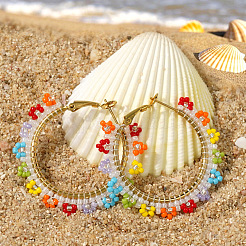 Bohemian Handmade Glass Seed Beads Oval Hoop Earrings&nbsp;JX6954-1