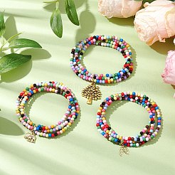 3個 3スタイル アクリルストレッチブレスレット  合金チャーム付きブレスレット  カラフル  内径：1-7/8インチ（4.9cm）  1個/スタイル&nbsp;BJEW-JB11029