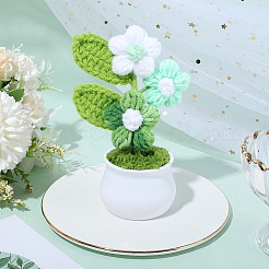 手編みの鉢植えかぎ針編みの花1個  ワスレナグサ  プラスチックの花瓶付き  ライトシアン  80x58x140mm&nbsp;DJEW-SC0001-15B