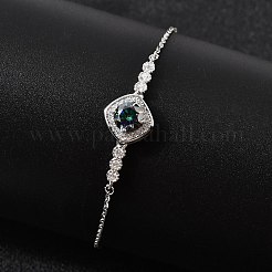 女性用スターリングシルバー リンク ブレスレット 925 本  菱形  モアッサナイトラインストーン付き  プラチナメッキ  6-7/8インチ（17.6cm）&nbsp;BJEW-D346-01B-P