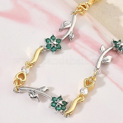 Brass Micro Pave Cubic Zirconia Link Chain Bracelets for Women&nbsp;BJEW-C156-04B-04GP